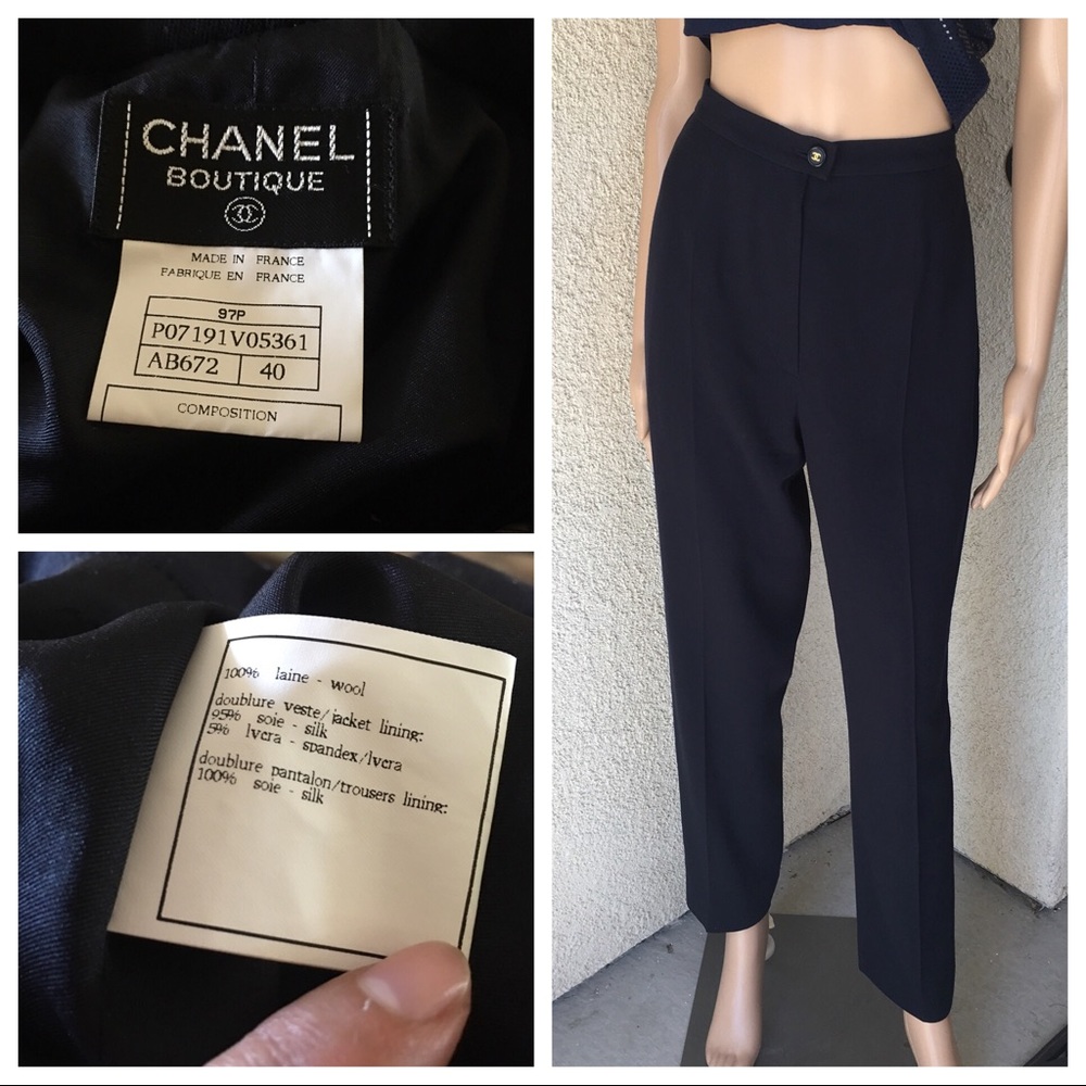 CHANEL Navy Wool High-Waist Trousers
